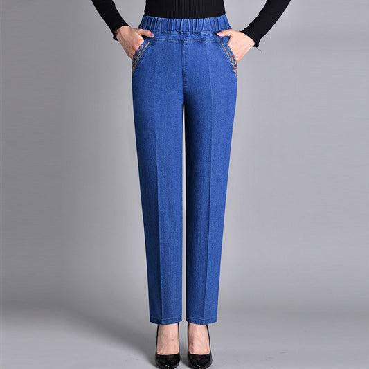Damen-Jeans mit Seitentaschen und elastischer Taille