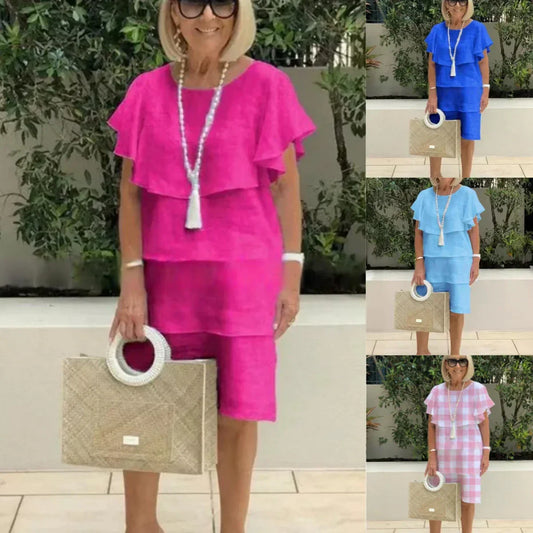 🥰Kurzärmliges knielanges Chiffonkleid mit Rüschendetails🥰Bequem und schön