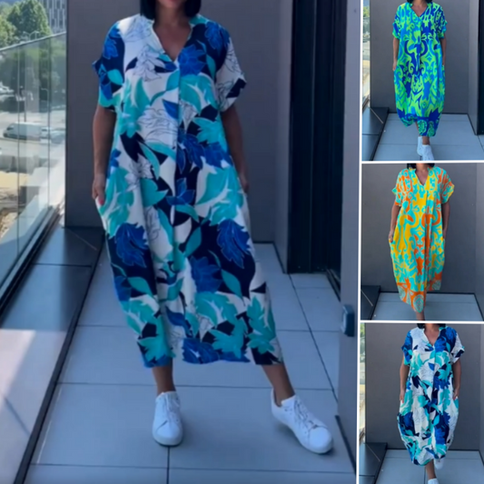 🌸Frühjahrsangebote💐 Lässiges elegantes bedrucktes V-Ausschnitt Kleid für Damen