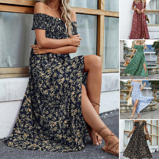 💥Befristetes Angebot: 50% Rabatt auf Bestellungen🌸💐Elegantes, schulterfreies Kleid mit Blumenmuster für Damen