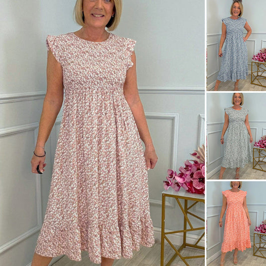 🎉🛍️Außergewöhnliche Aktion💃Elegantes Blumenkleid mit hoher Taille und Revers für Damen