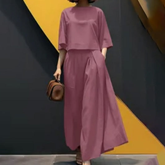 📢50% de réduction👗Lässiges 2-teiliges Damen-Set aus T-Shirt mit Rundhalsausschnitt und 3/4-Ärmeln und lockerer Hose