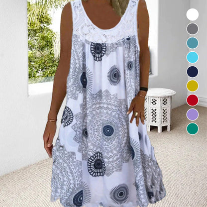 🔥Women Sommer O-Ausschnitt ärmelloses Kleid mit Druck