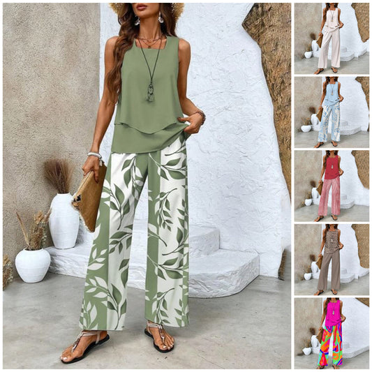 🔥KOSTENLOSER VERSAND🌺Trendiges 2-teiliges Damen-Outfit mit Print, ärmelloses Oberteil und Hose