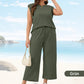 🍁Letzter Tag: 50% Rabatt✨2026 Neue Frauen Casual Cap Sleeve Top Wide Leg Crop Pants Zweiteilige Sets