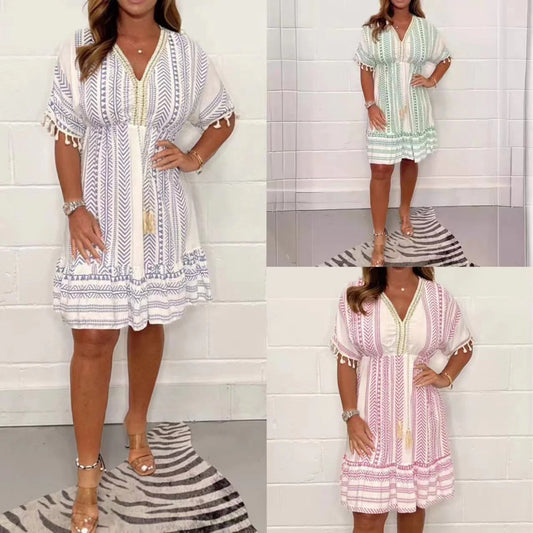 🌟Egal, welcher Körpertyp Sie sind, machen Sie es einfach! Kleid mit V-Ausschnitt🍂