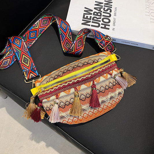Vintage bunte handgewebte Gürteltasche