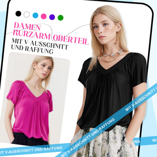 🌺2026 Neu eingetroffen - 50% OFF🌺Lässiges Damen-Top mit plissiertem V-Ausschnitt und kurzen Ärmeln