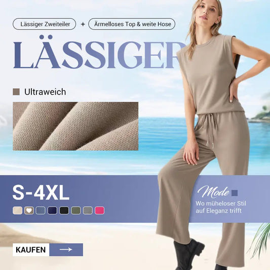 🍁Letzter Tag: 50% Rabatt✨2026 Neue Frauen Casual Cap Sleeve Top Wide Leg Crop Pants Zweiteilige Sets