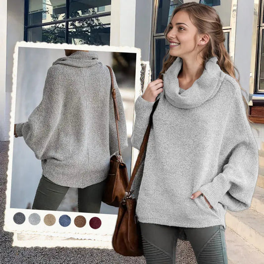 🎉HOT SALE💖Damen Fledermausärmel Pullover mit Rollkragen und Taschen