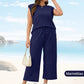🍁Letzter Tag: 50% Rabatt✨2026 Neue Frauen Casual Cap Sleeve Top Wide Leg Crop Pants Zweiteilige Sets
