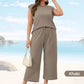🍁Letzter Tag: 50% Rabatt✨2026 Neue Frauen Casual Cap Sleeve Top Wide Leg Crop Pants Zweiteilige Sets