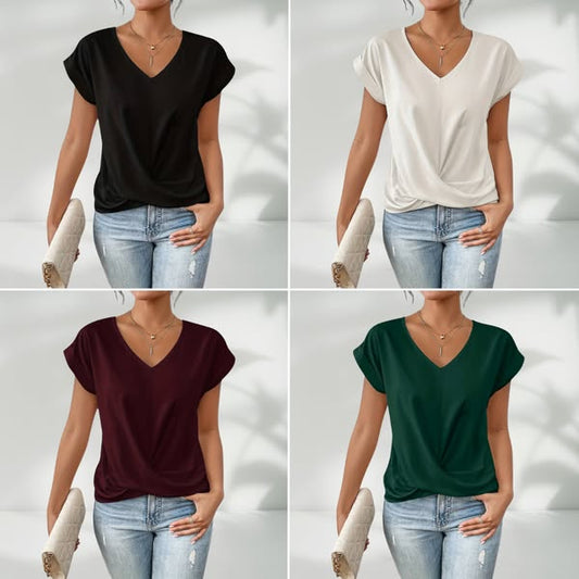 💥Letzte Tage Sonderverkauf 50% OFF👚Legeres kurzärmeliges elegantes V-Ausschnitt Twist Tee