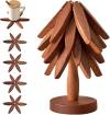 ✨Natürliches Baum-Untersetzer-Set – 4 Holzuntersetzer & 1 Ständer in Form eines Weihnachtsbaums