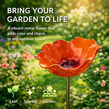 🌼Handgefertigter Metall Blumen-Gartenstecker🐦Vogeltränke & Insekten-Trinkstelle, Wetterfest Gartendekoration für Beet, Wege & Außenbereich, Einzigartiges Deko Geschenk
