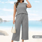 🍁Letzter Tag: 50% Rabatt✨2026 Neue Frauen Casual Cap Sleeve Top Wide Leg Crop Pants Zweiteilige Sets