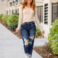 Bauchweg-Jeans im Used-Look mit Bündchen