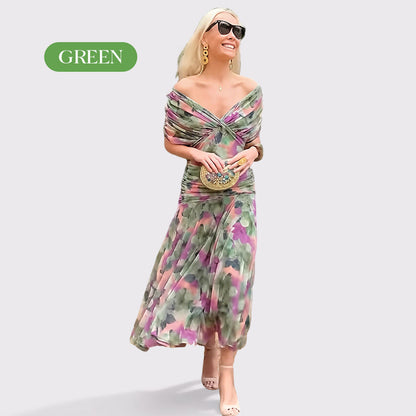 🌸Neuerscheinung 70% RABATT💖Damen Trägerlos-Kleid mit V-Ausschnitt und Druck
