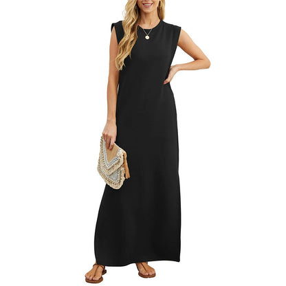 🌿Langes, locker sitzendes, knitterfreies Damenkleid mit Schlitz