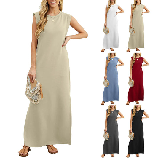🌿Langes, locker sitzendes, knitterfreies Damenkleid mit Schlitz