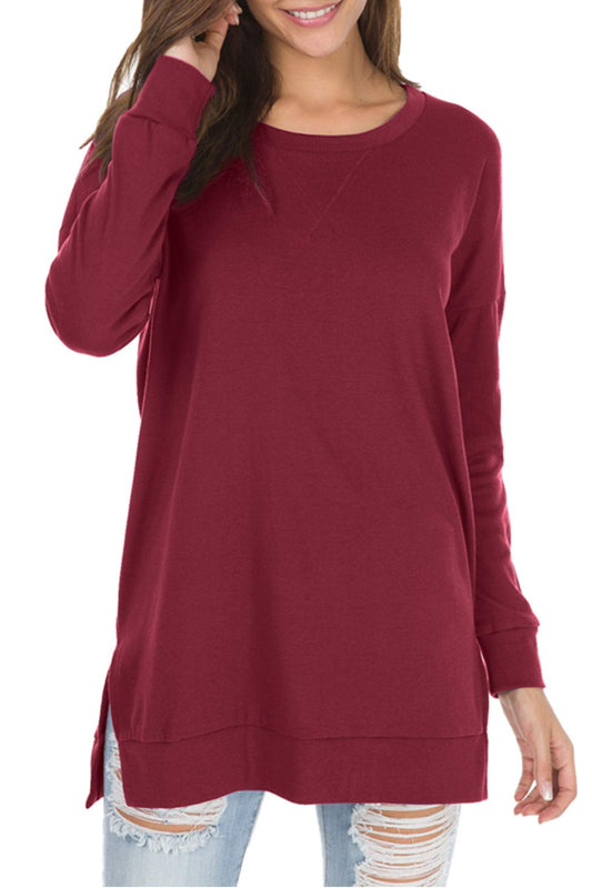 🍂Heißer Sale 69% RABATT🔥Langärmlige, locker sitzende Damen-Tops mit Seitenschlitz