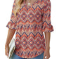 💕Limited time sale 50% off👚Womens 3/4 Length Sleeve V-Neck Eyelet Casual Ruffle Sleeve Tunic Blouses
