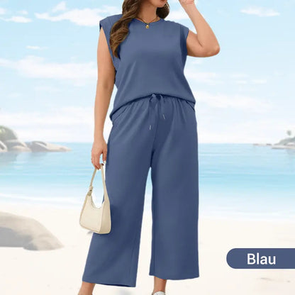 🍁Letzter Tag: 50% Rabatt✨2026 Neue Frauen Casual Cap Sleeve Top Wide Leg Crop Pants Zweiteilige Sets
