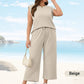 🍁Letzter Tag: 50% Rabatt✨2026 Neue Frauen Casual Cap Sleeve Top Wide Leg Crop Pants Zweiteilige Sets
