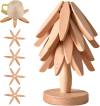 ✨Natürliches Baum-Untersetzer-Set – 4 Holzuntersetzer & 1 Ständer in Form eines Weihnachtsbaums