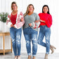 Bauchweg-Jeans im Used-Look mit Bündchen