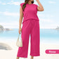 🍁Letzter Tag: 50% Rabatt✨2026 Neue Frauen Casual Cap Sleeve Top Wide Leg Crop Pants Zweiteilige Sets