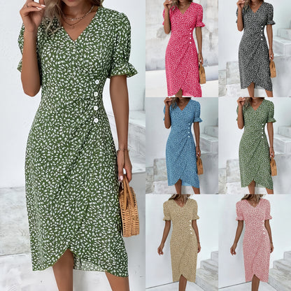 🌷 Last Day 60% Rabatt auf das florale V-Ausschnitt-gedruckte Kleid von V-Ausschnitt