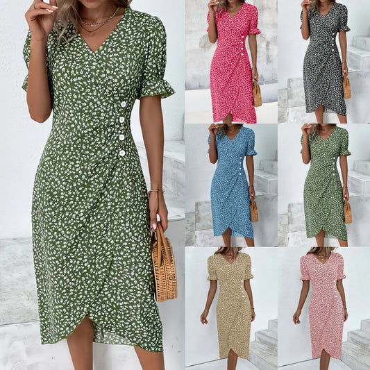 🌷 Last Day 60% Rabatt auf das florale V-Ausschnitt-gedruckte Kleid von V-Ausschnitt