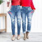 Bauchweg-Jeans im Used-Look mit Bündchen