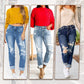 Bauchweg-Jeans im Used-Look mit Bündchen
