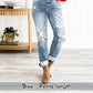 Bauchweg-Jeans im Used-Look mit Bündchen