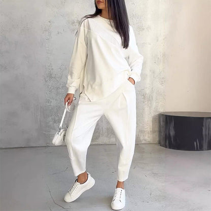 Damen Langarm-Sweatshirts mit unregelmäßigem Saum & Hosen-Set
