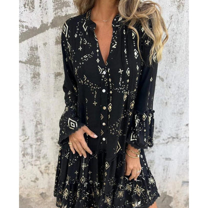 💖Große Aktion!🔥Damenkleid mit V-Ausschnitt und Print