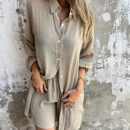 🔥HEISSER VERKAUF 49% RABATT🔥Zweiteiliges Set aus lässigem Langarmshirt und Shorts für Damen