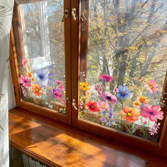 📢📢50% RABATT!!⏰Bunter Fensteraufkleber mit Blumenstrauß🖼️(Frei zuschneidbar)