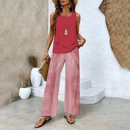 🔥KOSTENLOSER VERSAND🌺Trendiges 2-teiliges Damen-Outfit mit Print, ärmelloses Oberteil und Hose