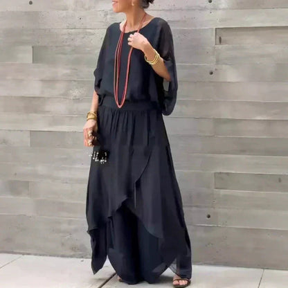 ⏳Begrenzte Zeit 60% Rabatt💥2-teiliges Set aus Chiffon mit lockerem Oberteil und weiten Schlitzhosen