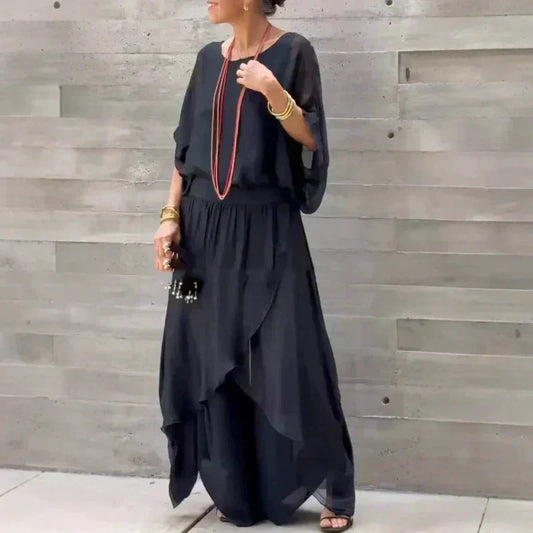 ⏳Begrenzte Zeit 60% Rabatt💥2-teiliges Set aus Chiffon mit lockerem Oberteil und weiten Schlitzhosen