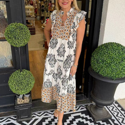 Elegantes, ärmelloses Kleid mit Rüschen und Print für Damen
