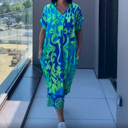 🌸Frühjahrsangebote💐 Lässiges elegantes bedrucktes V-Ausschnitt Kleid für Damen