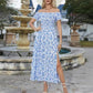 💥Befristetes Angebot: 50% Rabatt auf Bestellungen🌸💐Elegantes, schulterfreies Kleid mit Blumenmuster für Damen