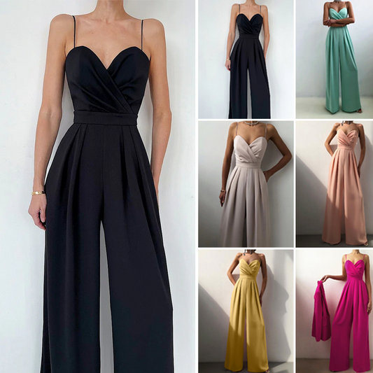 💥Einfarbiger, taillenverschlankender, gerader Jumpsuit mit Camisole für Damen