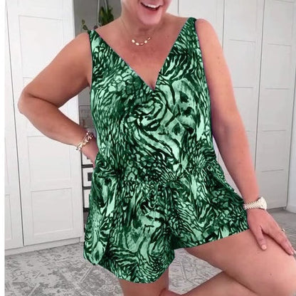 🌸Unverzichtbar für den Strandurlaub🌸Ärmelloser Badeanzug mit V-Ausschnitt und Print 😍Gratis Sonnenschutz