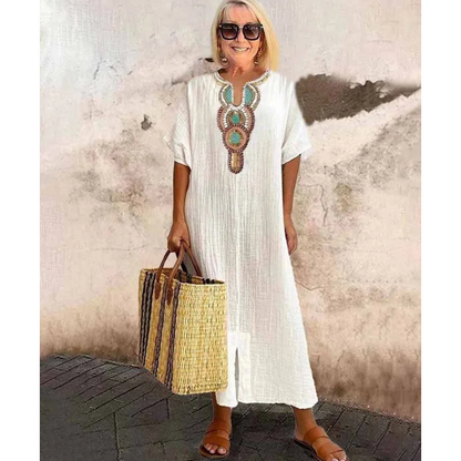 💥Women's Casual Loose Baumwolle Leinen bestickt Split Kleid💥