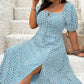 🩷👗Kurzärmliges Kleid mit geteiltem Blumendruck